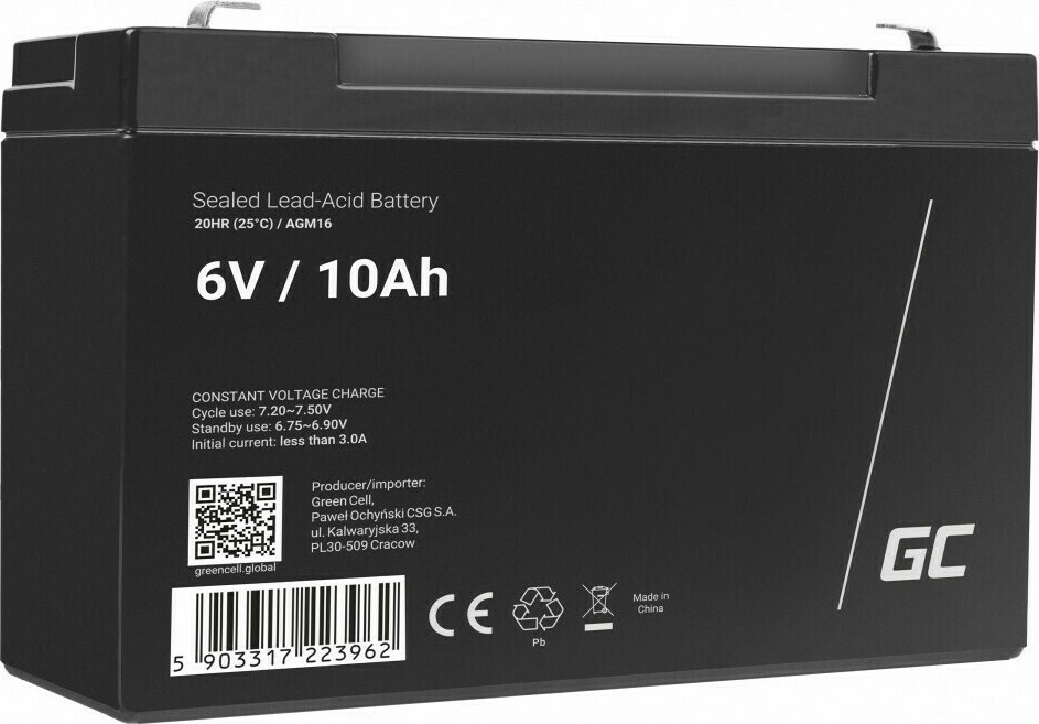 Green Cell με Χωρητικότητα 10Ah και Τάση 6V AGM16 1τμχ
