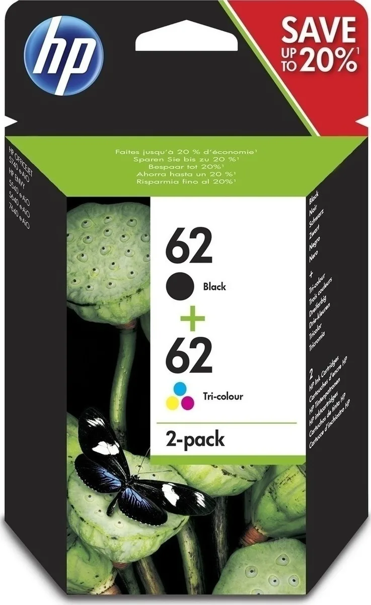 20171025171458_hp_62_black_tri_color_2_pack_n9j71ae HP 62 Γνήσιο Πακέτο 2 Μελανιών Εκτυπωτή InkJet Πολλαπλό (Color) / Μαύρο (N9J71AE) - Image 1