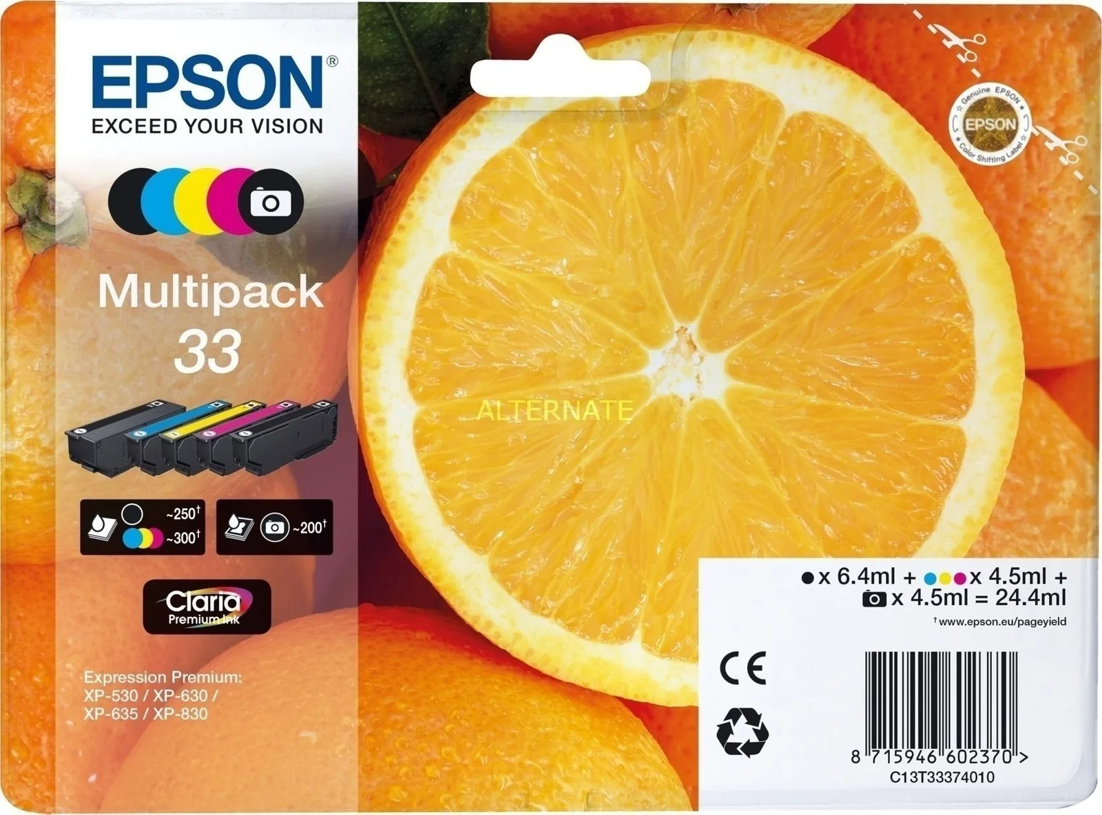 20171130162320_epson_33_multipack_c13t333740 Epson 33 Γνήσιο Πακέτο 5 Μελανιών Εκτυπωτή InkJet Photo Μαύρο / Κίτρινο / Κυανό / Ματζέντα / Μαύρο (C13T33374010 C13T33374011) - Image 1
