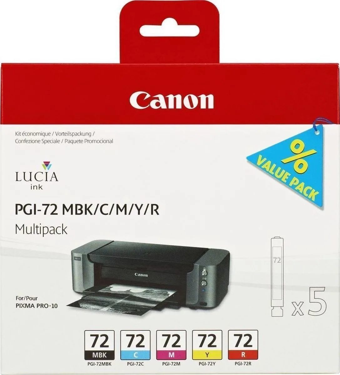 20171130163023_canon_pgi_72_mbk_c_m_y_r_multipack_6402b009 Canon PGI-72 Γνήσιο Πακέτο 5 Μελανιών Εκτυπωτή InkJet Matte Μαύρο / Κίτρινο / Κυανό / Κόκκινο / Ματζέντα (6402B009) - Image 1