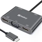 Sandberg USB-C Docking Station με HDMI 4K PD και συνδεση 2 Οθονών Μαύρο (136-35)