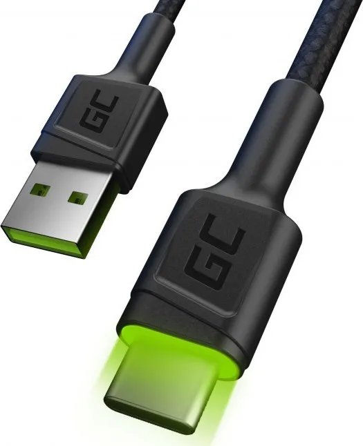 20200527112838_green_cell_cell_ray_braided_led_usb_2_0_cable_usb_c_male_usb_a_male_prasino_2m_kabgc06 Green Cell Cell Ray Braided / LED USB 2.0 Cable USB-C male - USB-A Πράσινο 1.2m (KABGC06) - Image 1