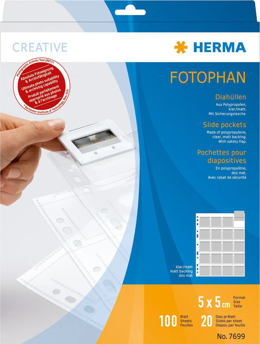 20200820161937_herma_slide_pockets_5x5_cm_100_tmch_7699 Herma Πλαστικές Ζελατίνες για Φωτογραφίες Τύπου "Π" A4 με Τρύπες και Ενίσχυση 100τμχ 5x5 cm 7699 - Image 1