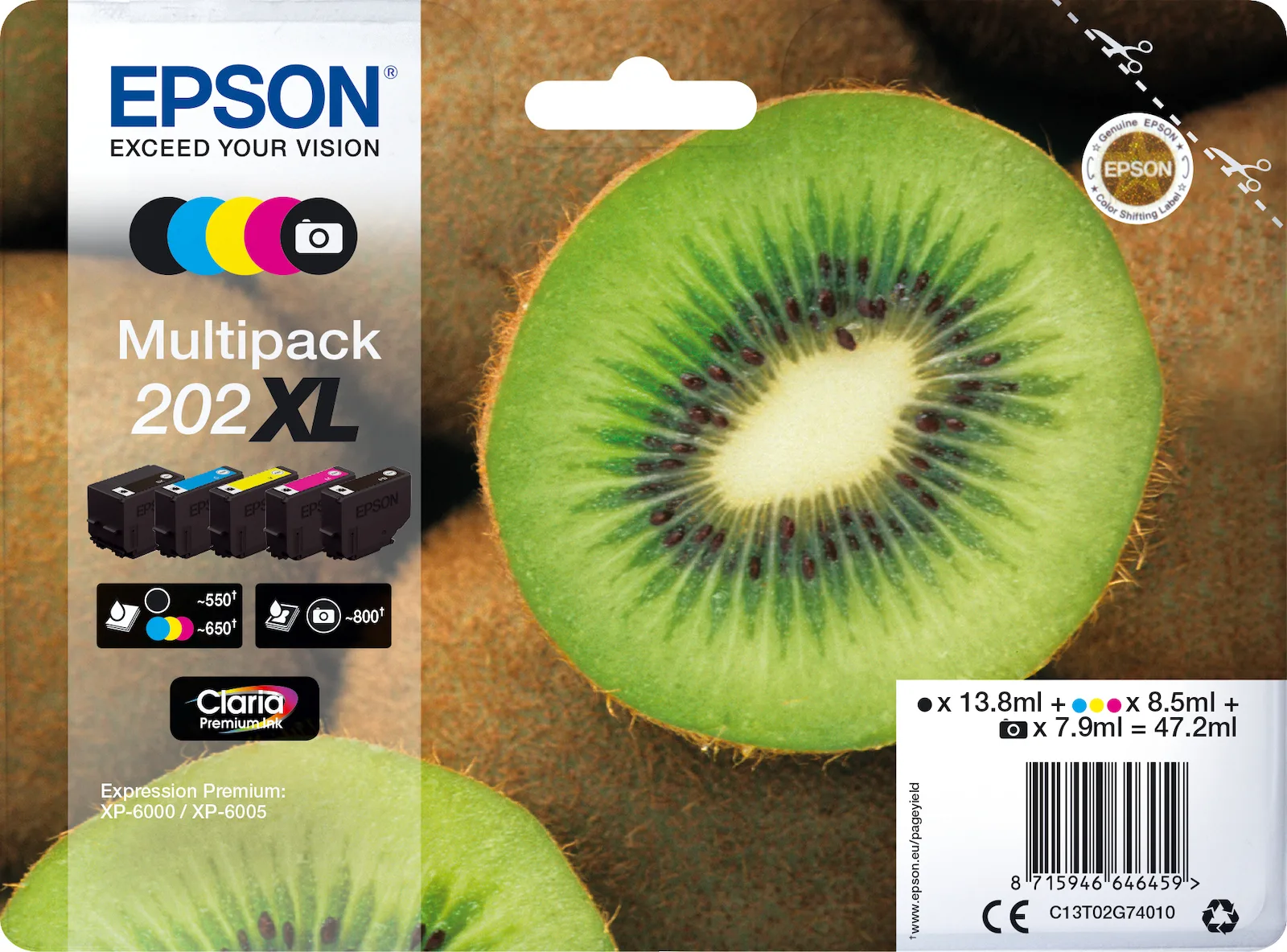 20201007133703_epson_202xl_multipack_c13t02g740 Epson 202XL Γνήσιο Πακέτο 5 Μελανιών Εκτυπωτή InkJet Photo Μαύρο / Κίτρινο / Κυανό / Ματζέντα / Μαύρο (C13T02G74010) - Image 1