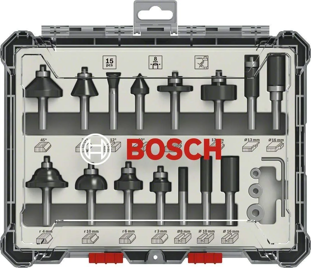 20201020154227_bosch_set_frezes_gia_router_ypodochis_8mm_2607017472_15tmch Bosch Σετ Φρέζες Καρβιδίου για Διαμόρφωση Αυλακώσεων σε Ξύλο 8mm με Οδηγό και Ρουλεμάν 15τμχ - Image 1
