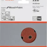 Bosch Φύλλο Λείανσης Έκκεντρου Τριβείου K120 με Τρύπες 125x125mm Σετ 5τμχ 2608605643