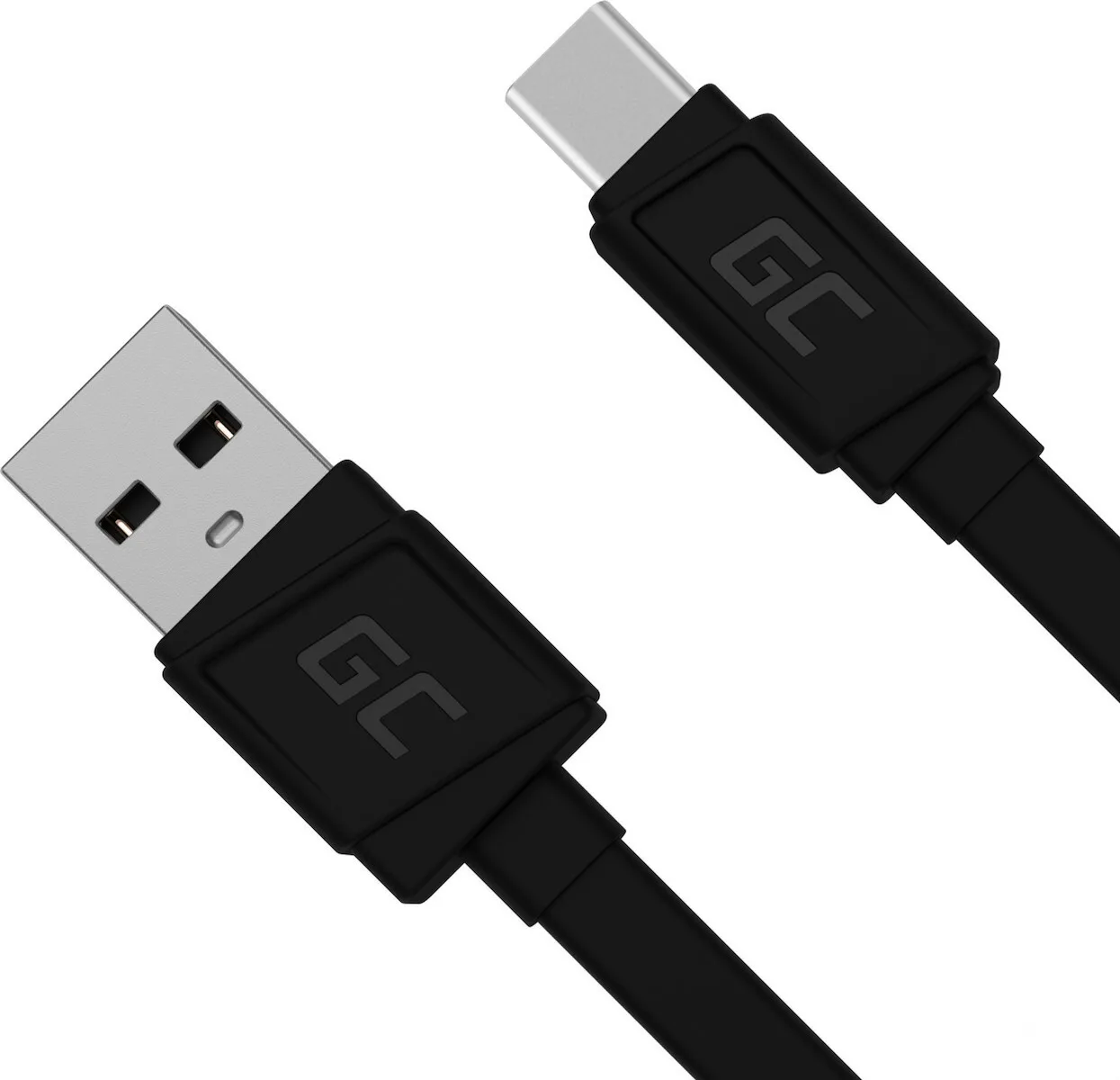 20201215143257_green_cell_flat_usb_2_0_cable_usb_c_male_usb_a_male_mayro_0_25m Green Cell Flat USB 2.0 Cable USB-C male - USB-A Μαύρο 0.25m (KABGC03) - Image 1