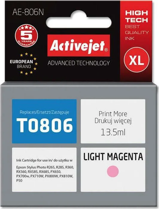 20210104142048_active_jet_symvato_melani_epson_t0806_light_matzenta Active Jet Συμβατό Μελάνι Εκτυπωτή InkJet Epson T0806 13.5ml Ματζέντα 1τμχ AE-806N - Image 1