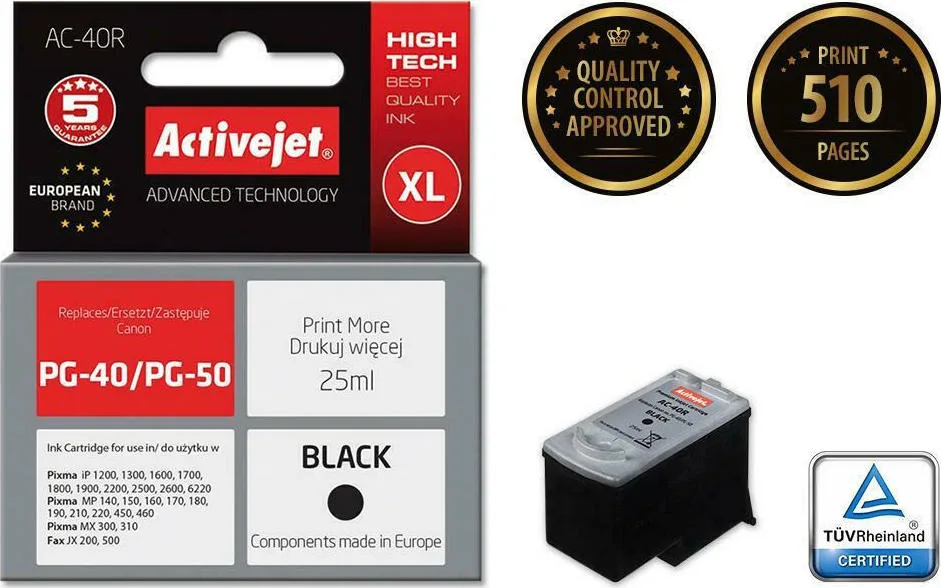 20210114103512_e0d3b7ee Active Jet Συμβατό Μελάνι Εκτυπωτή InkJet Canon PG-40/PG-50 25ml Μαύρο 1τμχ AC-40R - Image 1