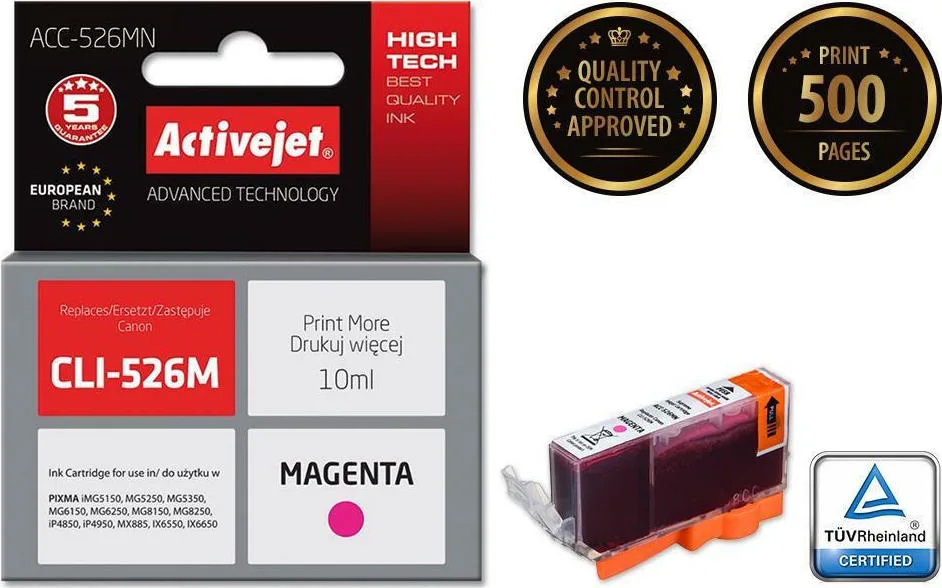 20210114104132_3cd298d2 Active Jet Συμβατό Μελάνι Εκτυπωτή InkJet Canon CLI-526M 10ml Ματζέντα - Image 1