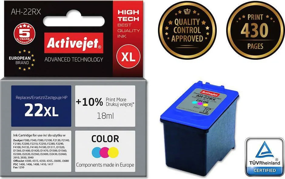 Active Jet Συμβατό Μελάνι Εκτυπωτή InkJet HP 22XL C9352A 18ml Πολλαπλό (Color) 1τμχ AH-22RX - Image 1