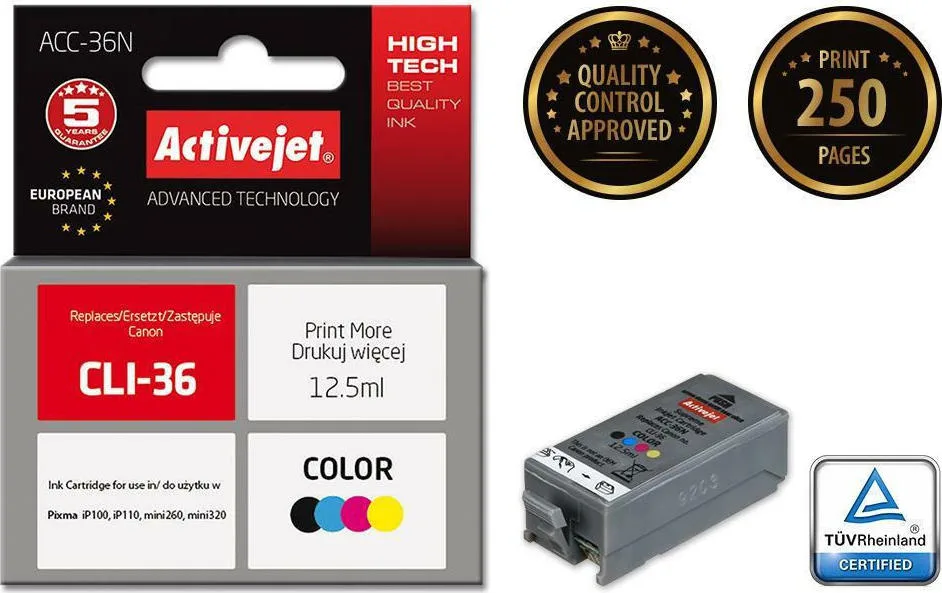 Active Jet Συμβατό Μελάνι Εκτυπωτή InkJet Canon CLI-36 Πολλαπλό (Color) / Μαύρο 1τμχ ACC-36N - Image 1