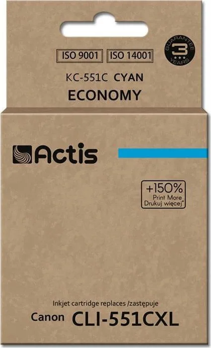20210115152346_actis_symvato_melani_canon_cli_551c_kyano Actis Συμβατό Μελάνι Εκτυπωτή InkJet Canon CLI-551C 12ml Κυανό 1τμχ KC-551C - Image 1
