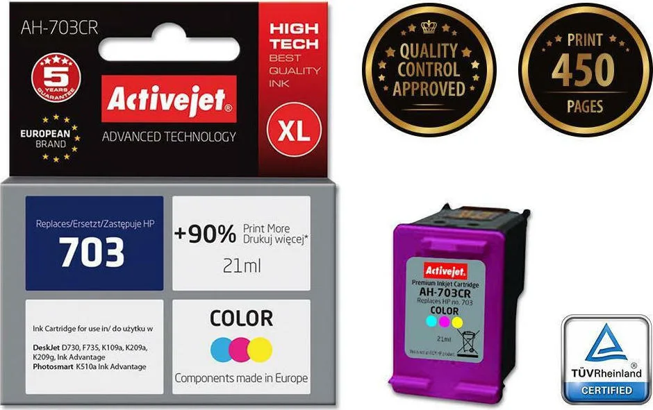 Active Jet Συμβατό Μελάνι Εκτυπωτή InkJet HP 703 CD888AE 470 Σελίδων 21ml Πολλαπλό (Color) 1τμχ AH-703CR - Image 1