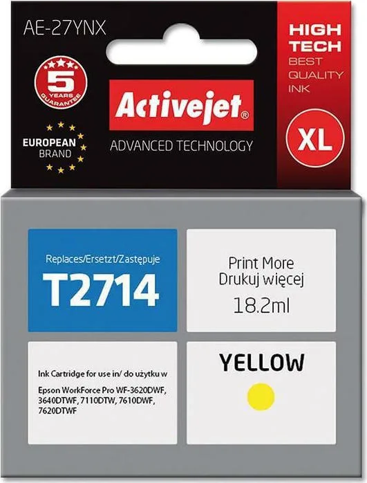 20210120132731_active_jet_symvato_melani_epson_t2794_kitrino Active Jet Συμβατό Μελάνι Εκτυπωτή InkJet Epson 27XL T2714 18.2ml Κίτρινο 1τμχ AE-27YNX - Image 1