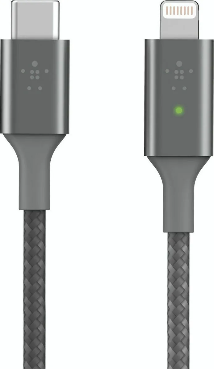 20210127103344_belkin_led_usb_2_0_cable_usb_c_male_lightning_gri_1_2m_caa006bt04gr Belkin Smart LED USB-C to Lightning LED USB-C to Lightning Cable 18W Γκρι 1.2m (CAA006BT04GR) - Image 1