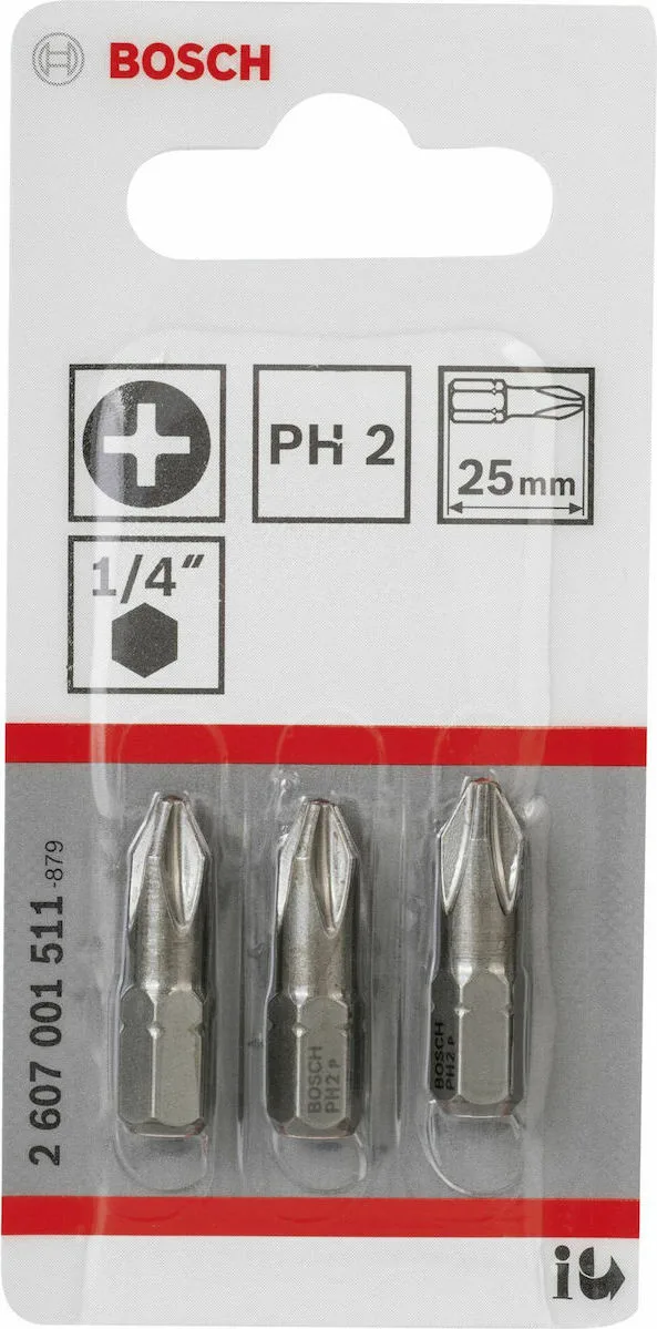 20210201105711_bosch_ph_screwdriver_bit_ph2_xh_25mm_2607001511_x_3tmch Bosch Σετ 3 Μύτες Κατσαβιδιού Σταυρός / Αστέρι 2607001511 - Image 1