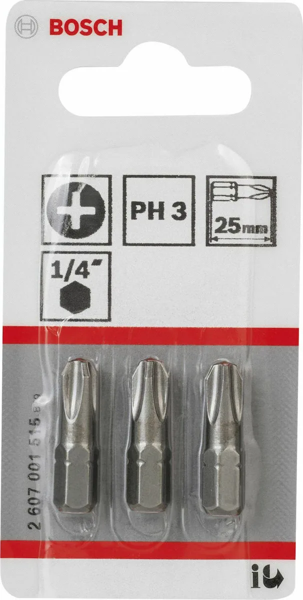 Bosch Σετ 3 Μύτες Κατσαβιδιού Σταυρός 2607001515 - Image 1