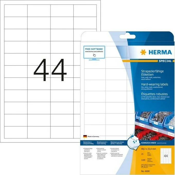 Herma 1100 Αυτοκόλλητες Ετικέτες Α4 Ορθογώνιες 4690 48.3x25.4mm - Image 1