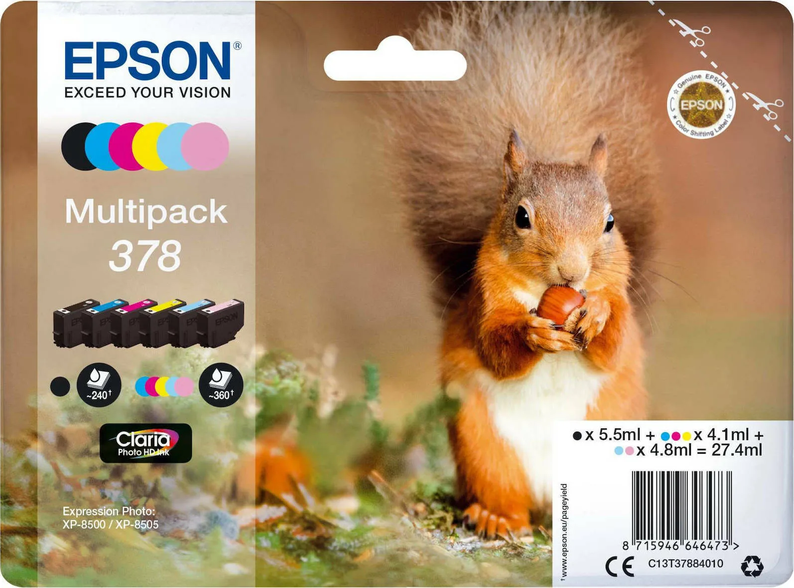 20210222132610_epson_378_multipack_c13t37884010 Epson 378 Γνήσιο Πακέτο 6 Μελανιών Εκτυπωτή InkJet Ανοιχτό Κυανό / Ανοιχτό Ματζέντα / Κίτρινο / Κυανό / Ματζέντα / Μαύρο (C13T37884010) - Image 1