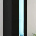 Vigo Κρεμαστή Βιτρίνα Σαλονιού από Μοριοσανίδα με Τζάμι & Φωτισμό Black / Black Gloss 40x30x180cm