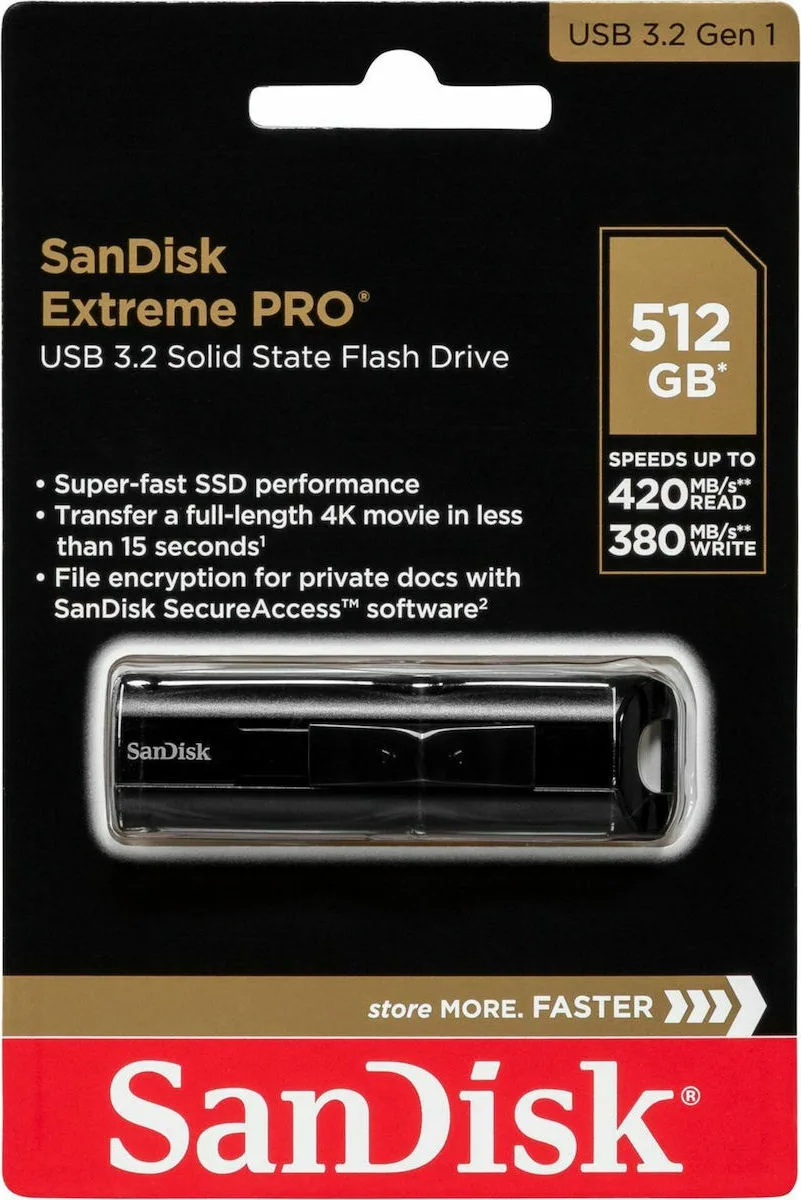 20210303165416_e8ca4b2e Sandisk Extreme Pro 512GB USB 3.1 Stick Μαύρο - Image 1