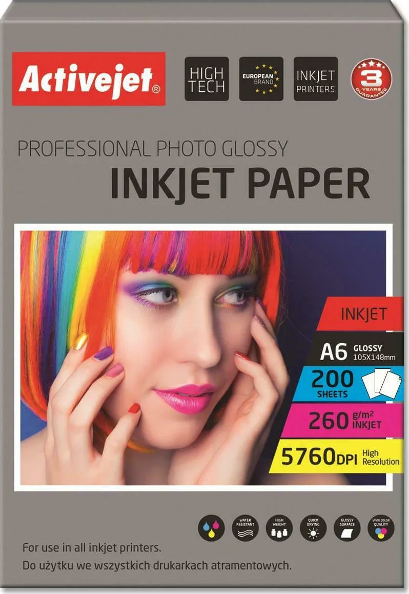Active Jet Premium Photo Glossy Φωτογραφικό Χαρτί A6 (10x15) 260gr/m² για Εκτυπωτές Inkjet 200 Φύλλα (AP6-260GR200) - Image 1