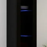 Vigo 180 Επιδαπέδια Βιτρίνα Σαλονιού από Μοριοσανίδα με Τζάμι Black / Black Gloss 40x30x180cm