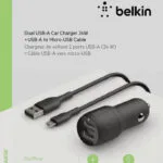 Belkin Φορτιστής Αυτοκινήτου 24W 2.4A με Θύρες: 2xUSB μαζί με Καλώδιο Micro-USB Μαύρος CCE002bt1MBK