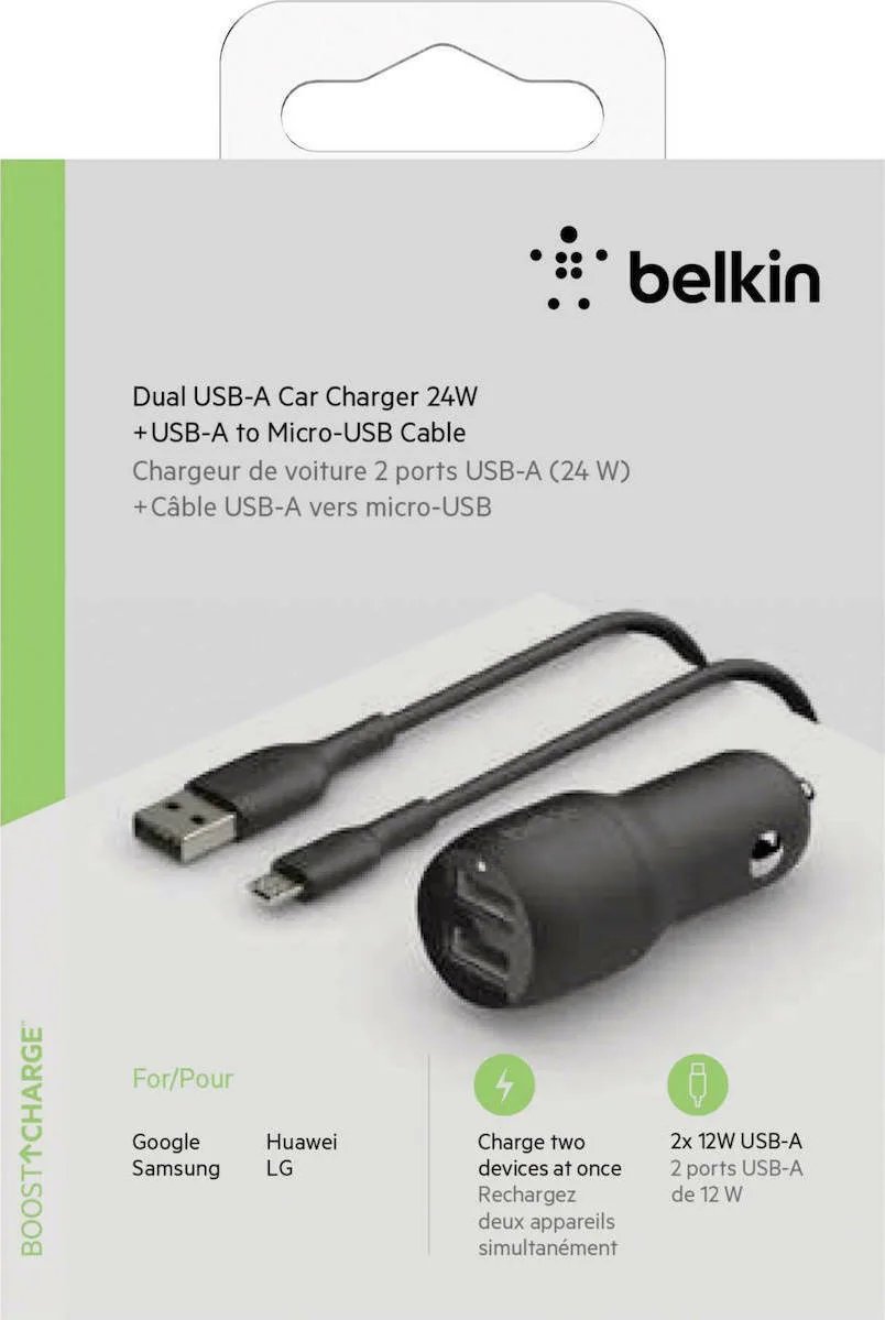 20210406171756_ef724150 Belkin Φορτιστής Αυτοκινήτου 24W 2.4A με Θύρες: 2xUSB μαζί με Καλώδιο Micro-USB Μαύρος CCE002bt1MBK - Image 1