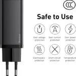 Baseus Φορτιστής Χωρίς Καλώδιο GaN με Θύρα USB-A και Θύρα USB-C 65W Quick Charge 3.0 Μαύρος (CCGAN2L-B01)