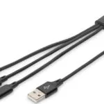 Digitus Regular USB to Lightning / Type-C / micro USB Cable 2A Μαύρο 1m (AK-300160-010-S)