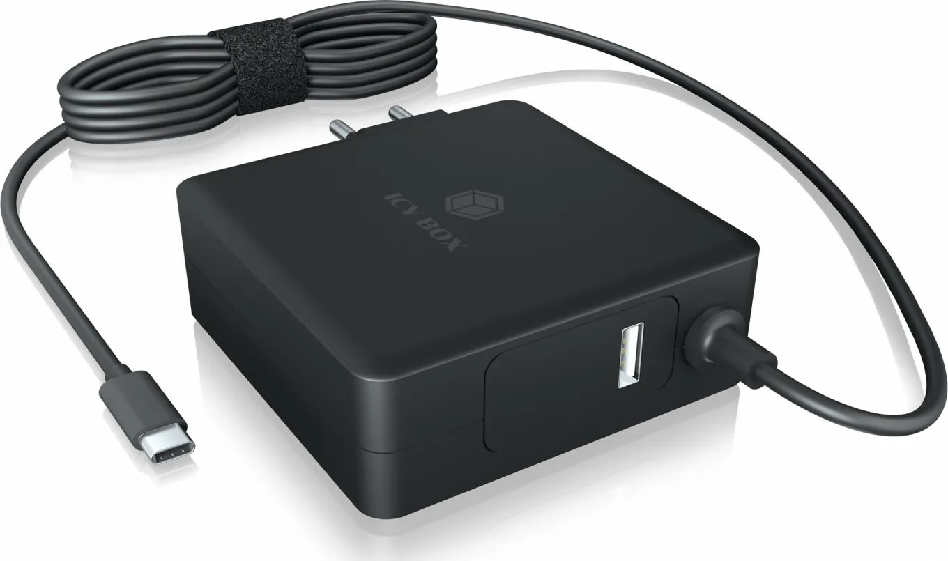 20210723110437_raidsonic_usb_a_usb_c_wall_charger_90w_mayro_ib_ps101_pd Icy Box Φορτιστής με Ενσωματωμένο Καλώδιο USB-C 90W Power Delivery Μαύρος (IB-PS101-PD) - Image 1