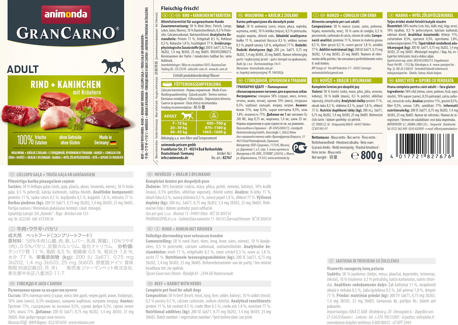 20210729123313_34efd58e Animonda Gran Carno Original Υγρή Τροφή Σκύλων σε Κονσέρβα με Βοδινό χωρίς Σιτηρά 800gr - Image 1