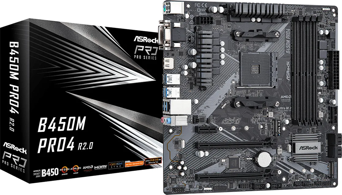ASRock B450M-Pro4 rev. 2.0 Motherboard Micro ATX με AMD AM4 Socket 90-MXBEG0-A0UAYZ - Image 1