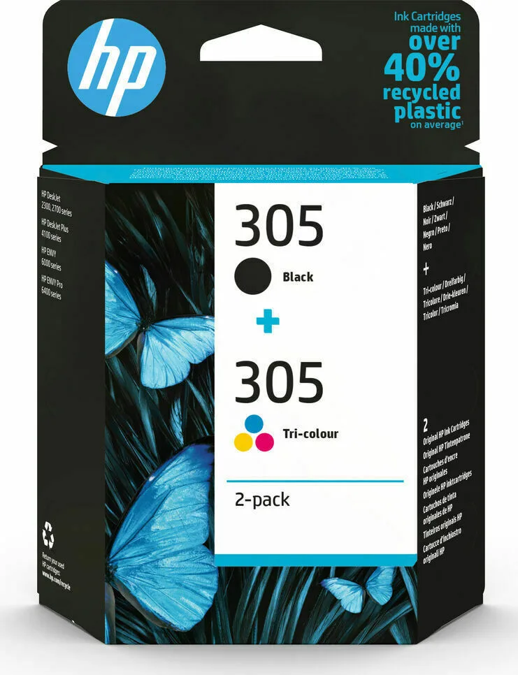 HP 305 Γνήσιο Πακέτο 2 Μελανιών Εκτυπωτή InkJet Πολλαπλό (Color) / Μαύρο (6ZD17AE) - Image 1
