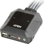 Aten Switch KVM Aten CS22DP 2 Port Display/USB με Ήχο και Ενσωματωμένα Καλώδια