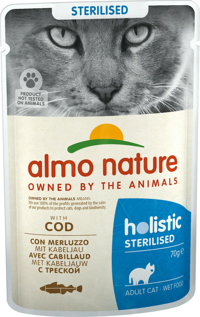 20211025144551_almo_nature_holistic_sterilised_mpakaliaros_70gr Almo Nature Holistic Sterilised Υγρή Τροφή για Ενήλικες Γάτες σε Φακελάκι με Μπακαλιάρο χωρίς Σιτηρά & Γλουτένη 70gr - Image 1