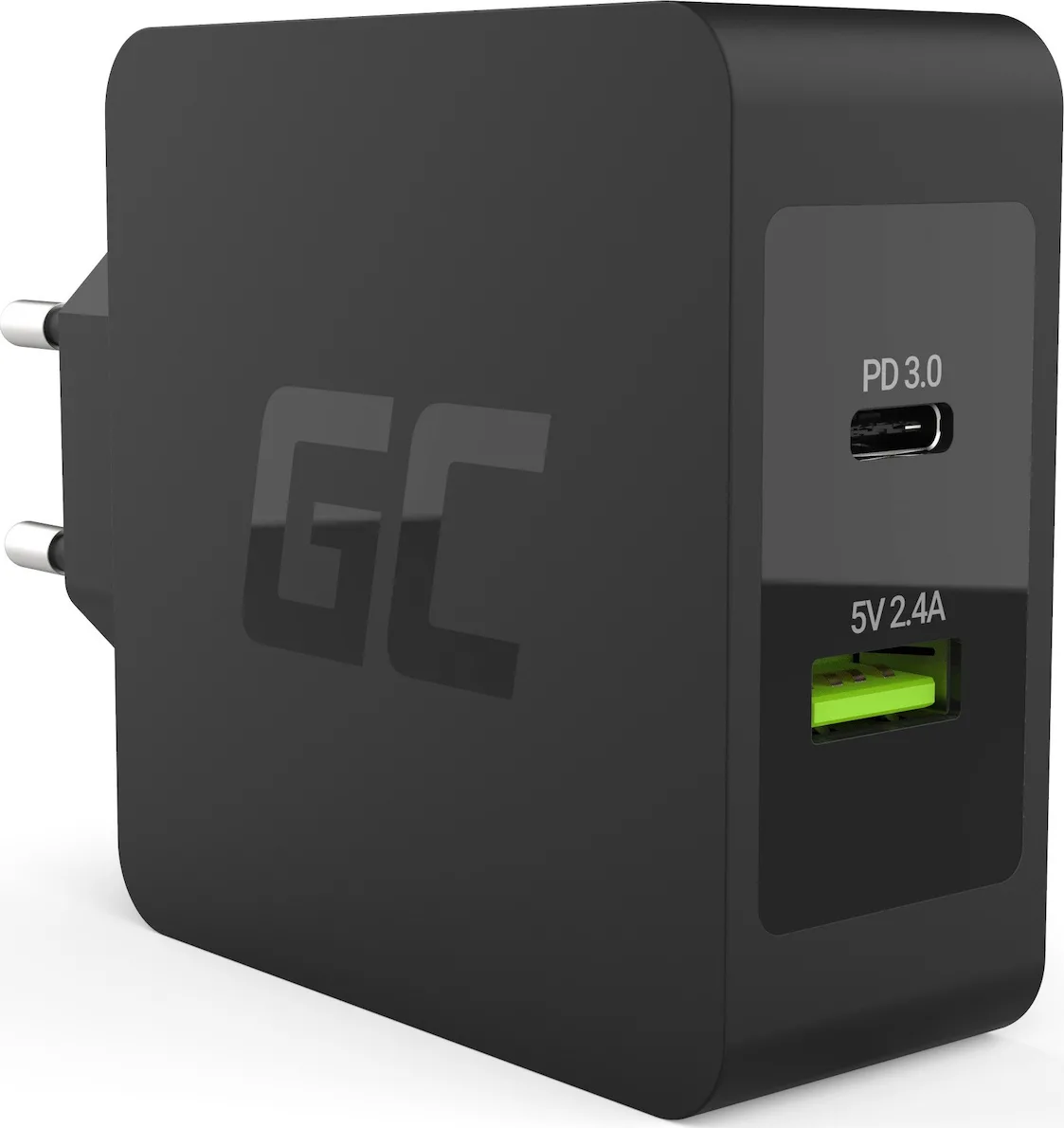 20211104142241_green_cell_usb_usb_c_wall_adapter_mayro_char10 Green Cell Φορτιστής Χωρίς Καλώδιο με Θύρα USB-A και Θύρα USB-C 45W Power Delivery / Quick Charge 3.0 Μαύρος (CHAR10) - Image 1