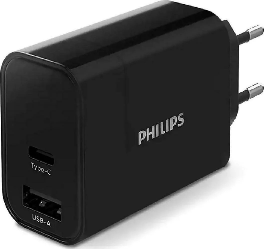 20211104144410_philips_usb_a_usb_c_wall_adapter_mayro_dlp2621_12 Philips Φορτιστής Χωρίς Καλώδιο με Θύρα USB-A και Θύρα USB-C 30W Μαύρος (DLP2621) - Image 1