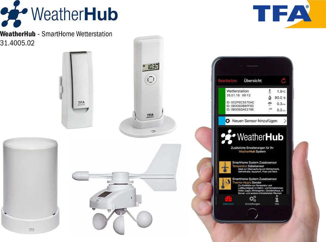 20211111153251_tfa_asyrmatos_meteorologikos_stathmos_s_4_me_klima_vrochometro_kai_anemometro_31_4005_02 TFA WeatherHub 31.4005.02 Ασύρματος Μετεωρολογικός Σταθμός Ψηφιακός Λευκός - Image 1