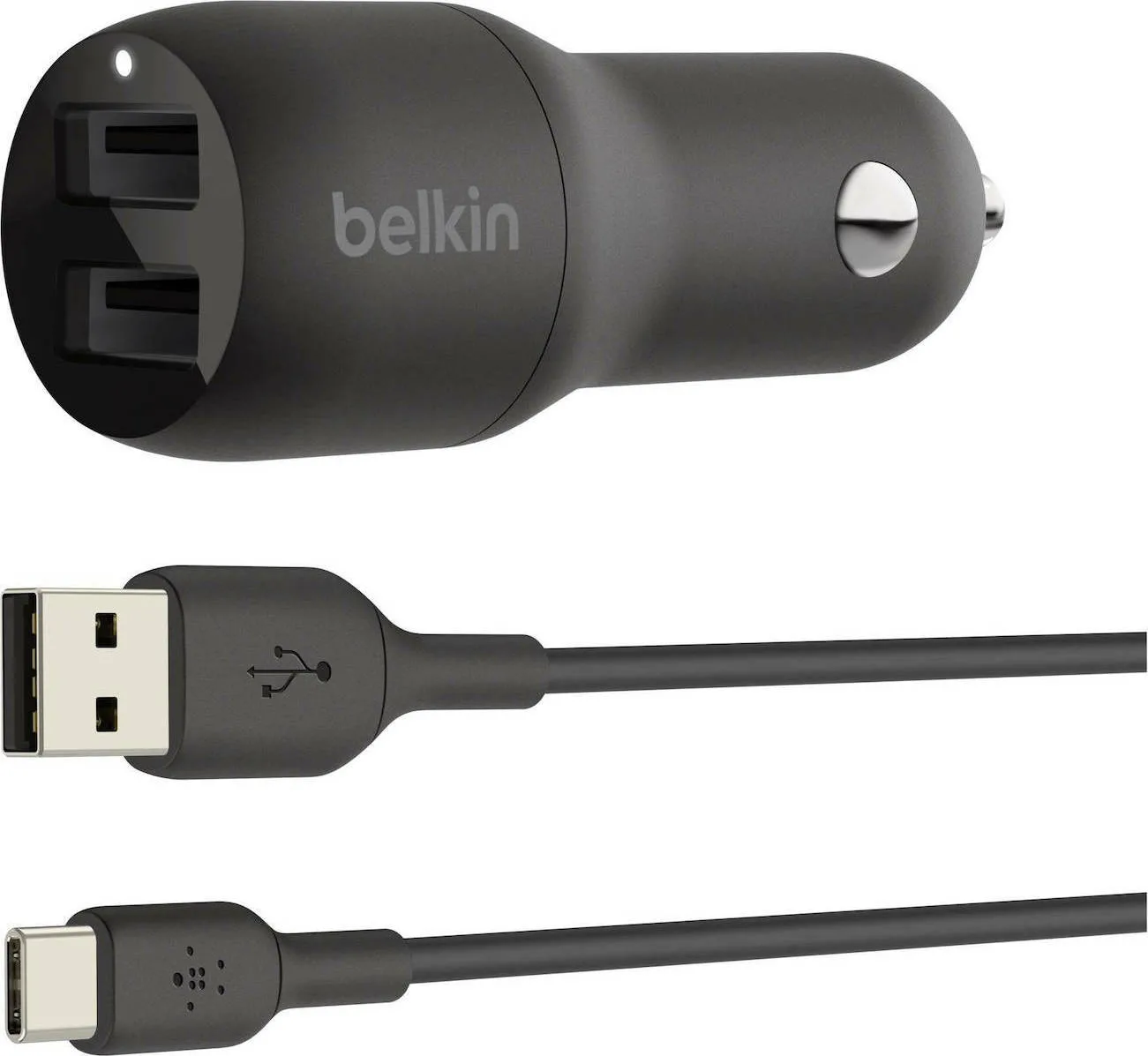 20211207165955_belkin_fortistis_aytokinitou_mayros_2_4a_me_thyres_2xusb_mazi_me_kalodio_type_c_cce001bt1mbk Belkin Φορτιστής Αυτοκινήτου 24W 2.4A με Θύρες: 2xUSB μαζί με Καλώδιο Type-C Μαύρος CCE001BT1MBK - Image 1
