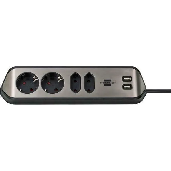 Brennenstuhl Estilo Πολύπριζο 4 Θέσεων με 2 USB-A και Καλώδιο 2m Ασημί 1153590410 - Image 1