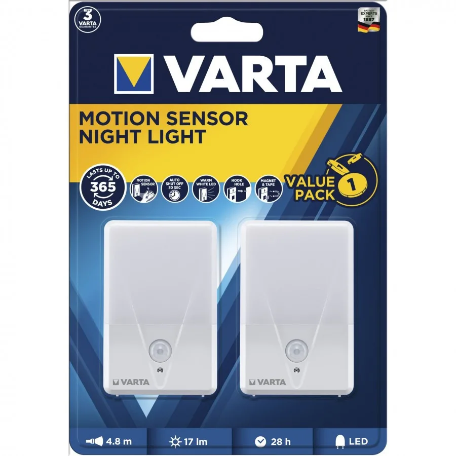 Varta LED Φωτιστικό Νυκτός με Τροφοδοσία Μπαταρίας και Αισθητήρα Κίνησης 16624101402 2τμχ - Image 1