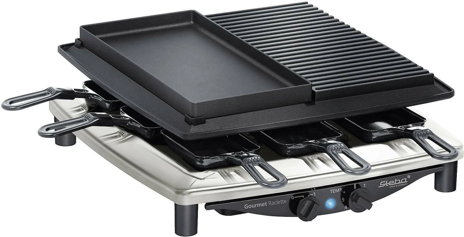 20220104170229_steba_rc_4_plus_deluxe_ilektriki_psistaria_raclette_1450w_me_rythmizomeno_thermostati Steba RC 4 Plus Deluxe Επιτραπέζια Ηλεκτρική Ψησταριά Raclette Λείας και Αυλακωτής Πλάκας 1450W με Ρυθμιζόμενο Θερμοστάτη 39x37εκ. 62.23.00 - Image 1