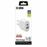 SBS Φορτιστής Χωρίς Καλώδιο με Θύρα USB-A και Θύρα USB-C 20W Power Delivery Λευκός (TETRPD20W)
