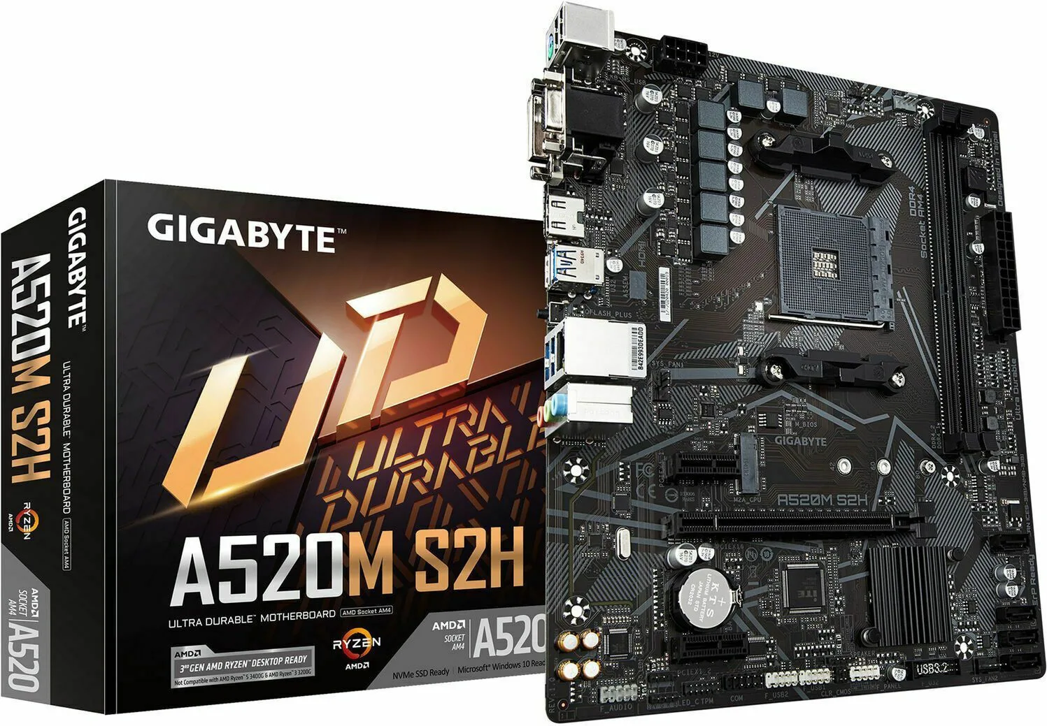 Gigabyte A520M S2H Motherboard Micro ATX με AMD AM4 Socket GA-A520M-S2H - Image 1