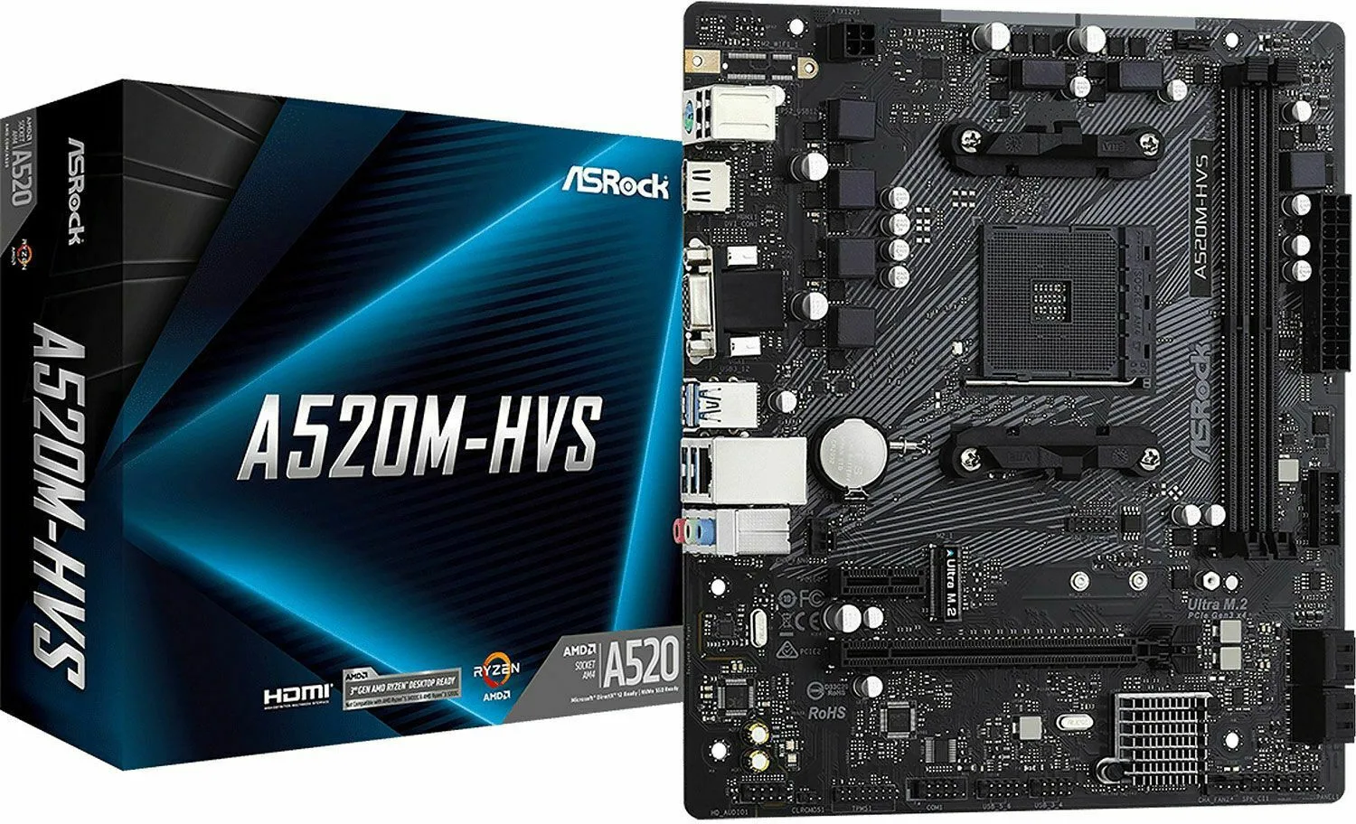 ASRock A520M-HVS Motherboard Micro ATX με AMD AM4 Socket 90-MXBE60-A0UAYZ - Image 1