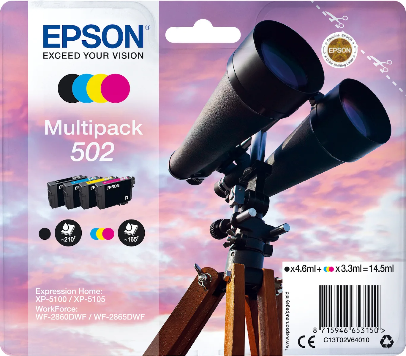 20220128111336_epson_502_multipack_c13t02v64010 Epson 502 Γνήσιο Πακέτο 4 Μελανιών Εκτυπωτή InkJet Κίτρινο / Κυανό / Ματζέντα / Μαύρο (C13T02V64010) - Image 1