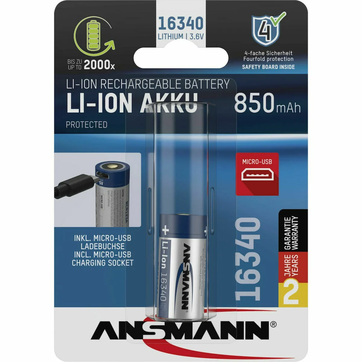 Ansmann Akku Επαναφορτιζόμενη Μπαταρία 16340 Li-ion 850mAh 3.6V 1τμχ - Image 1